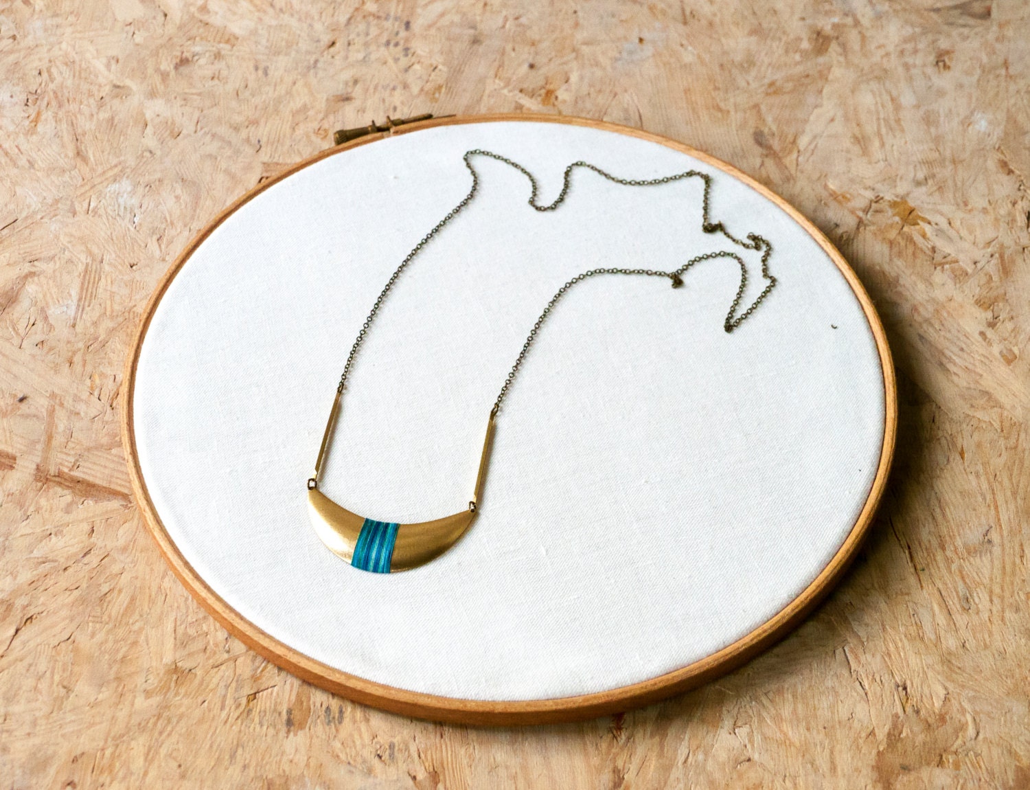 Crescent moon Pendant - blue ombre thread wrapped
