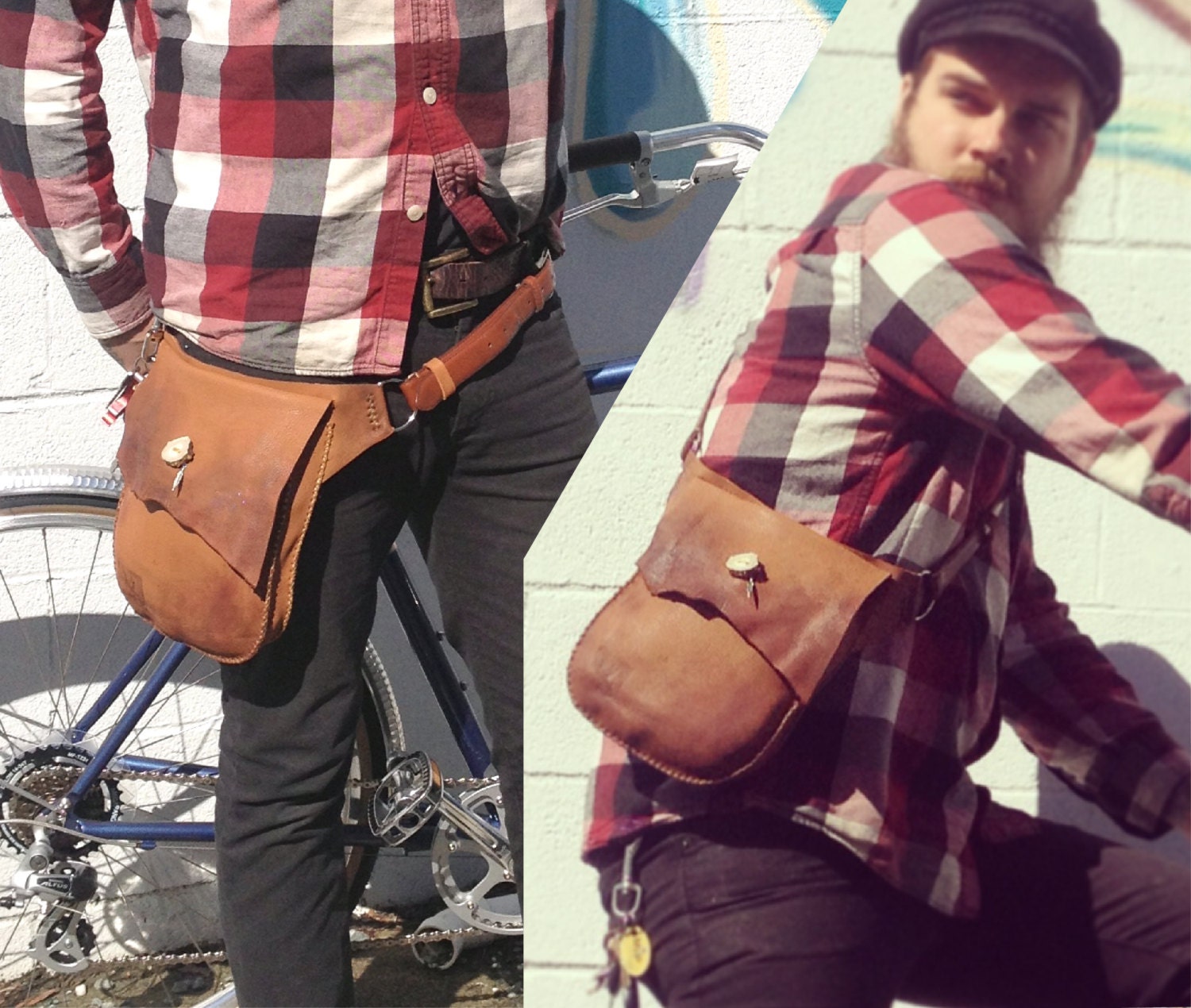 Explorer Belt / Satchel/ Bike Bag. XL pouch. Custom made to order from Upcycled materials. Utility belt / Convertible / Hip Bag