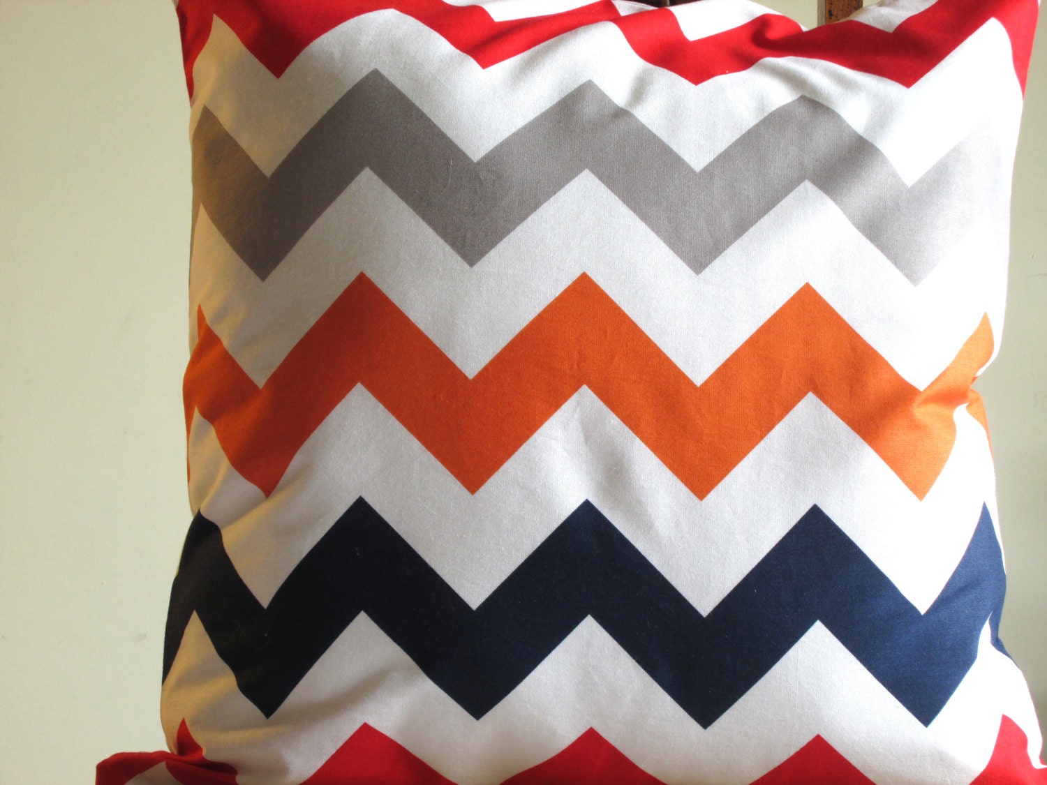 Red Grey Orange Navy Blue chevron pillow throw big 18 x 18 modern bold White zig zag Riley Blake Handmade cotton Home Decorative ONE