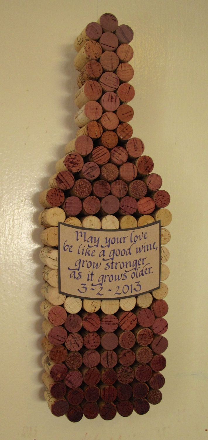 Handmade Wine Cork Wine Bottle Cork Board with Hand Cut Label, Personalized Calligraphy Quote, Add Date for Wedding or Anniversary