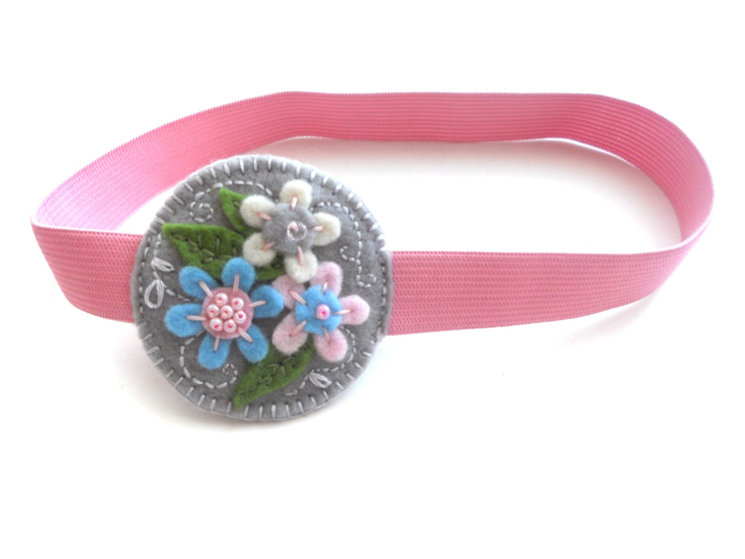 Felt floral headband Gray Pink floral headband Embroidered headband Women Teen Toddler girls spring Hair accessory