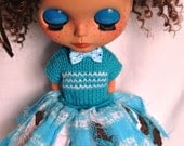 Grunge blue Hand made OOAK dress for blythe or simillar dolls