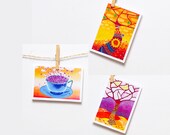 Greeting cards set 3 Three summer nature painting Happy Birthday card Thank you card Funny greeting card