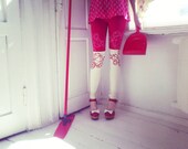 Raspberryred and beige color block crystal print leggings