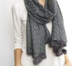 Gray knit fabric scarf, tricot scarf, shiny stole