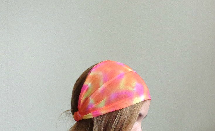 Bandana neon headband summer bright orange chiffon head covering wide large head band europeanstreetteam bohemian