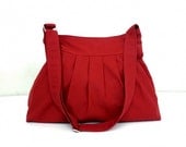 SALE - 10%off Handmade Bag Canvas Bag/ Diaper bag/ Shoulder bag/ Hobo bag/ Tote bag/ Purse/ Everyday bag/ Messenger bag - Red - Cherry