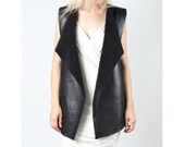 Avant Garde Faux Black Shearling Lined Leather Vest Vintage 90s