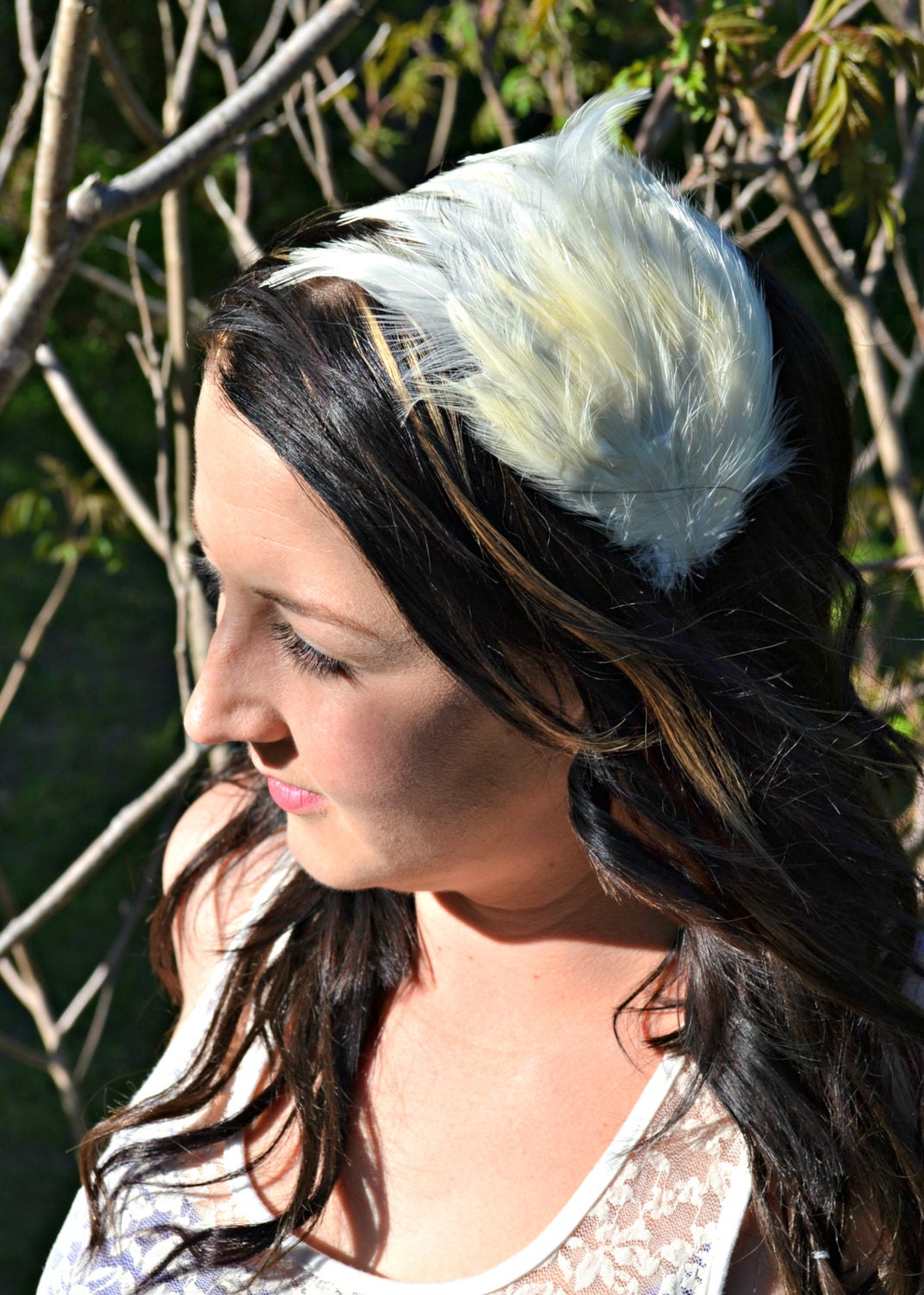 Ivory Feather Fascinator Headband, Bridal Head Piece, Special Occasion Accessory