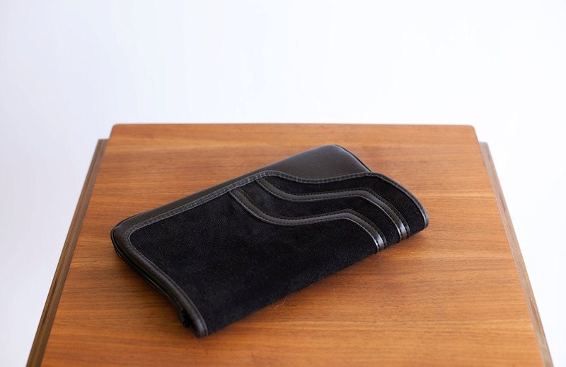 Vintage Deco Black Suede Clutch