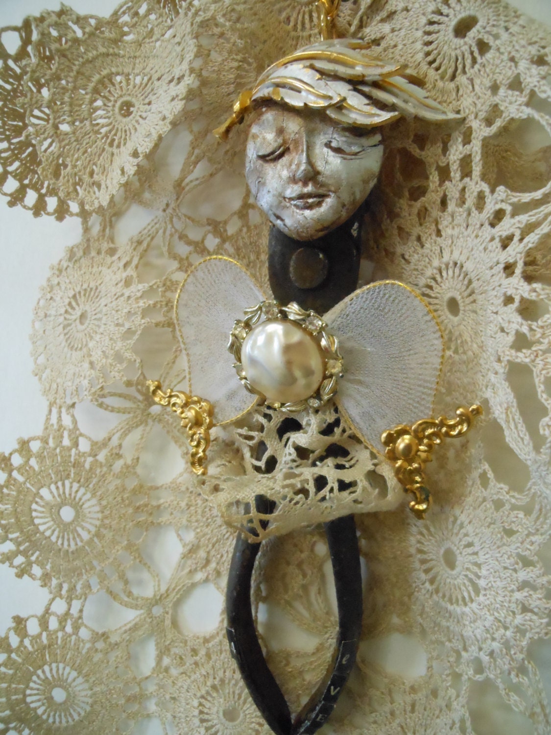 Friend Gift, Found Object Angel, Original Mixed Media, Angel Sculpture, Angel Doll, Artdoll, Assemblage Art,  Wall Hanging