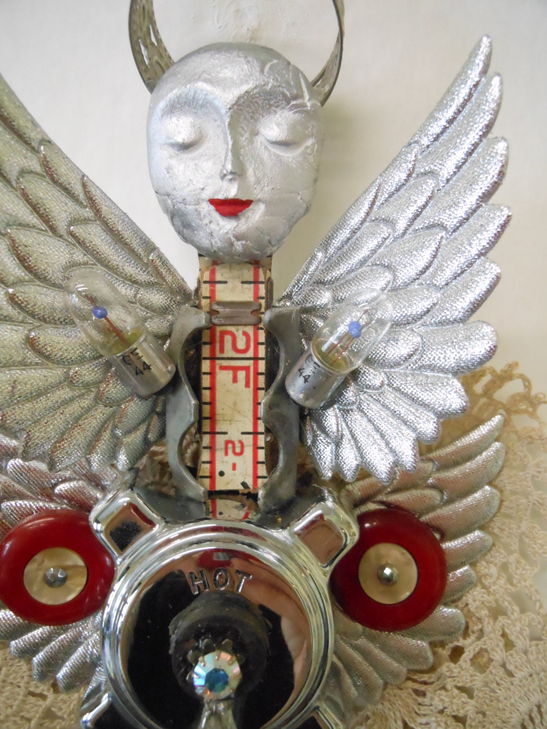 Hot Stuff, Assemblage, Original Mixed Media, Hot, Original Mixed Media, Angel Doll, Artdoll, Assemblage Art,  Wall Hanging