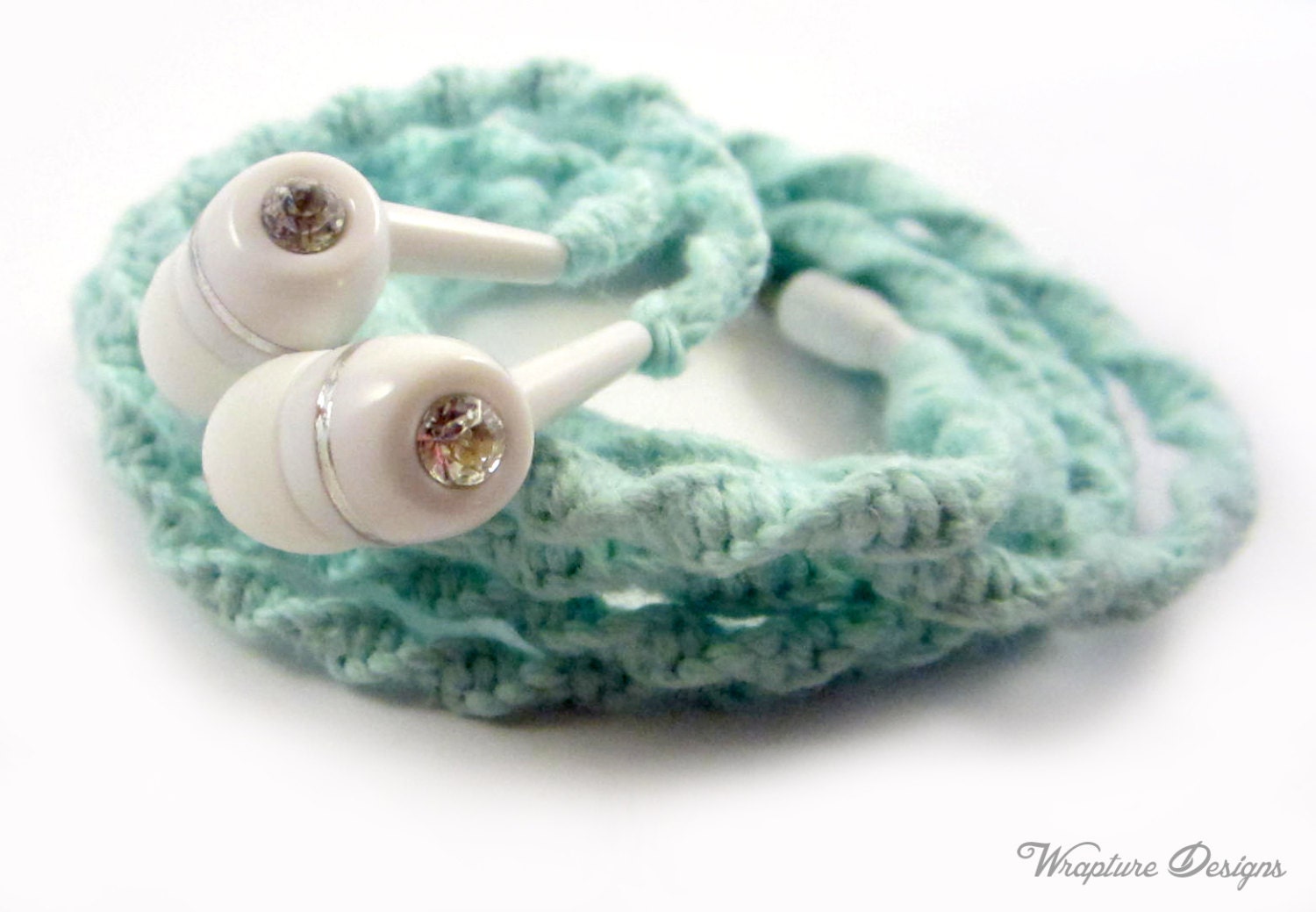 Wrapped Earbuds / Tangle Free Headphones  'Breakfast At Tiffany's' By Wrapture Designs