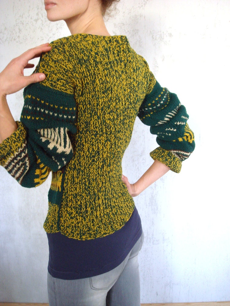 1970's Handmade Vintage Sweater, Soviet design Wool Jumper, USSR Clothing, Size S
