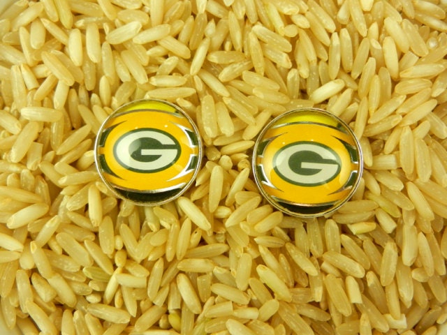 Green Bay Packers 16mm Round Bezel Set Silver Plated Cuff Links Image Cut From Trading Cards