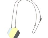 geometric necklace / grey, yellow, and blue hexagon pendant / minimal jewelry