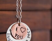 Necklace with Hand Stamped Pendant -  Copper, Brass or Silver Nickel - 1 inch disc, 1/2 inch disc (adoption fundraiser)