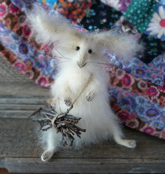 Hare Art Sculpture Animal Handmade toy white, MADE TO ORDER