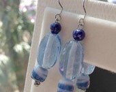SALE Sky Blue Light Clear Glass Bead Dangle Hook Earring - Handmade Fashion Jewelry