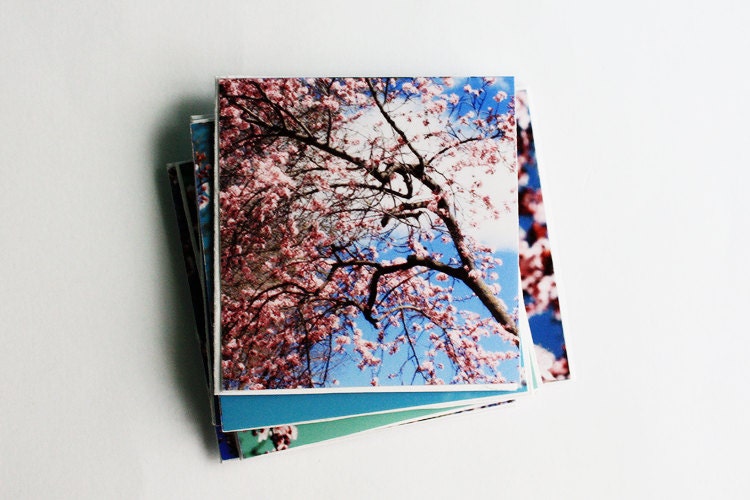 Blank Note Cards - Blank 2x2 Mini Cards, Handmade Photography Note Cards, Gift Tag Cards, Thank You Cards - Spring Almond Blossoms, Set of 6