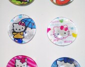 6 piece set of Fun Hello Kitty 1" Marble Magnets