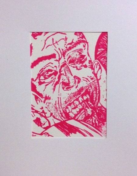 Walking Dead Zombie Linocut Print 5x7