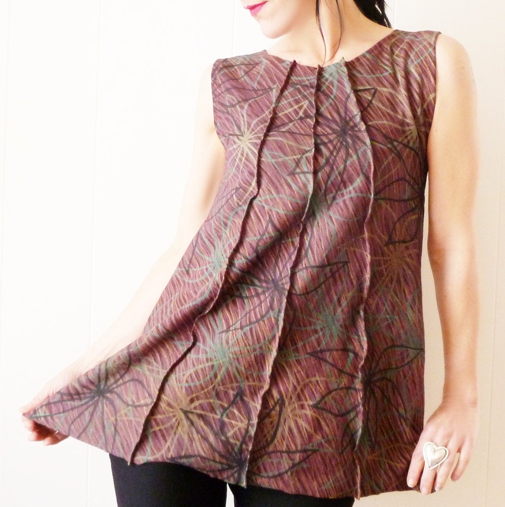 New Earth Song  - iheartfink Handmade Hand Printed Spring Fashion Womens Artistic Screenprint Trapeze Blouse  Top