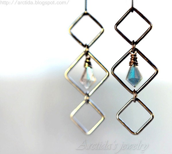 Labradorite jewelry Labradorite earrings oxidized sterling silver squares - geometric jewelry black teal blue pagan gothic ohtteam - Asteria