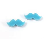 Aqua Blue Moustache Earrings Studs - Mustache Earrings Posts - Turquoise Blue Earring Studs - Movember Awareness