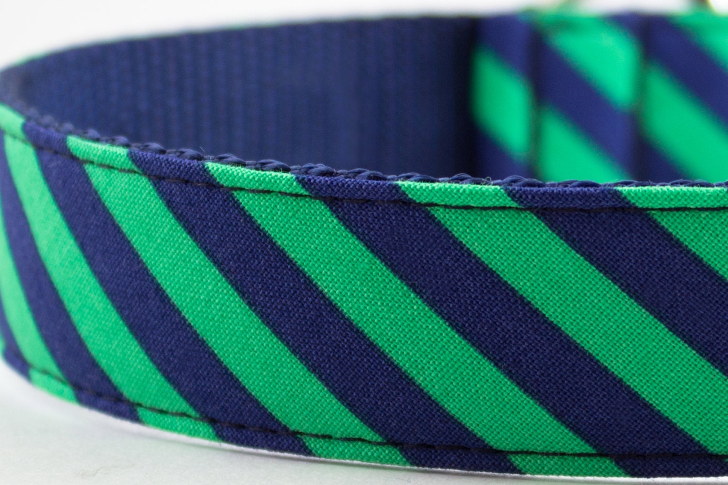 Green Navy Blue Stripes Dog Collar