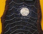 Full Moon Spider Web Needle Felted and Beaded Fiber Art