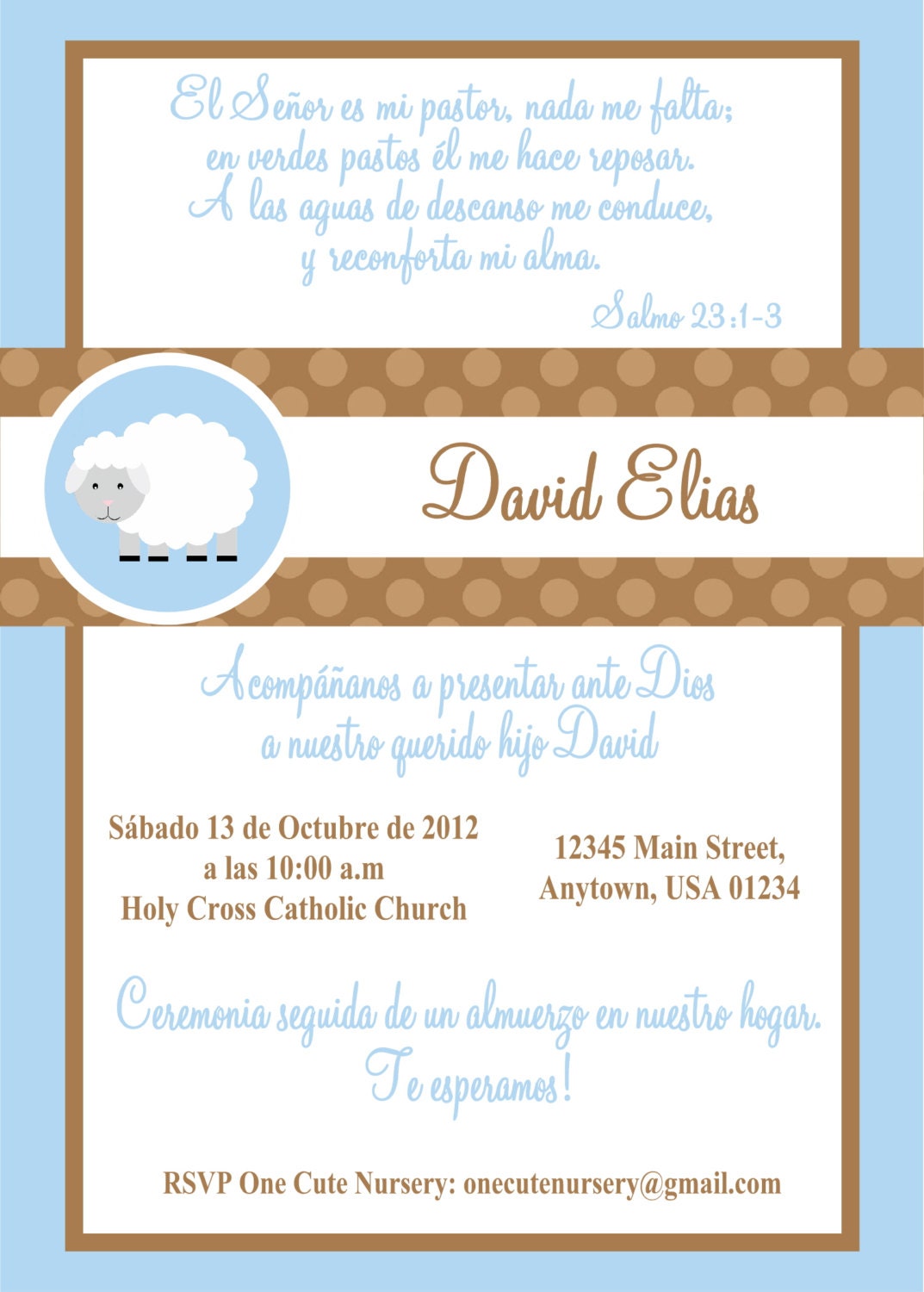 Baptism - Christening Invitation - Little Lamb - Baby Boy - Baby Blue - Green- Brown - DIY Il_170x135