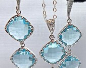 Aquamarine - 3 piece set - Earrings, Bracelet and necklace - Sterling silver - March birthstone - Bridal jewelry - gift