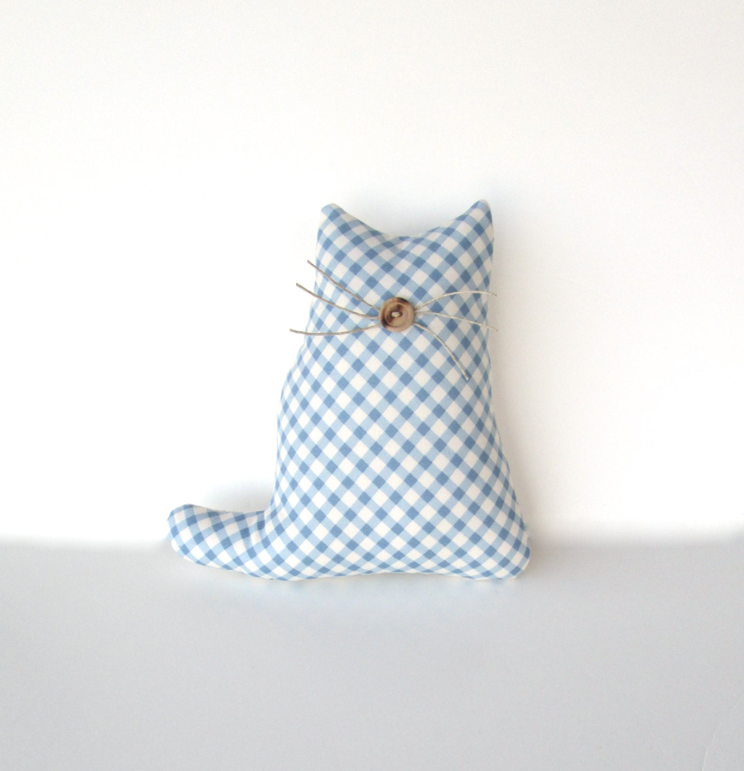 cat lover, gingham blue pillow, cat pillow, blue and white nursery, graduation gift, teacher's gift by whimsysweetwhimsy