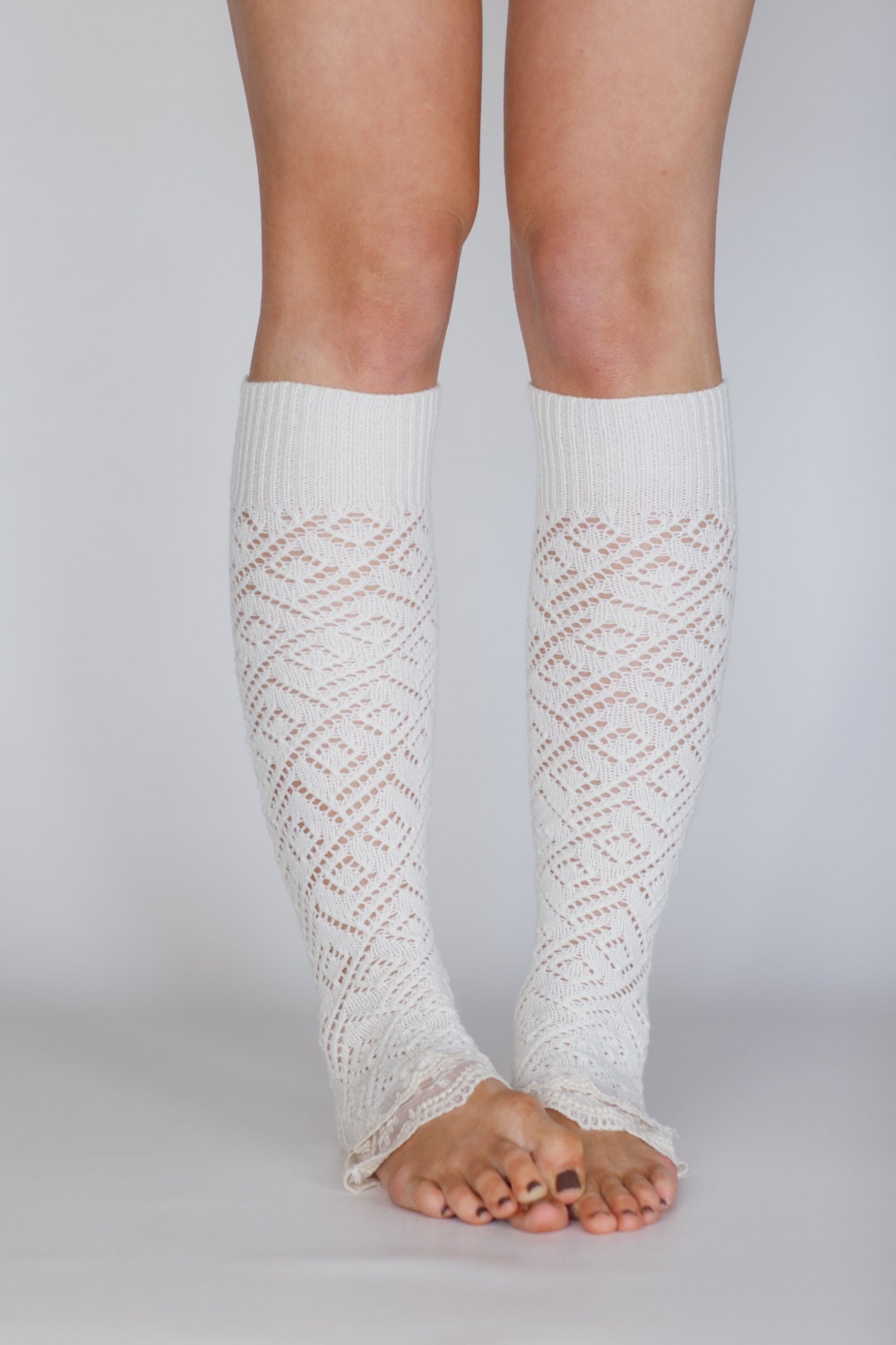 Ivory Lacy Knit Leg Warmers with Ivory Vintage Lace Trim - Spring in Your Step Leg Warmers