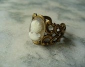 Vintage Inspired Cameo Filigree Adjustable Ring - Statement Ring - CIJ - Weddings