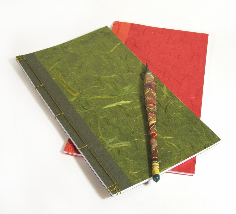 Japanese Notebooks Red and Green Set of two / Journal Set / Office Set / Stationery Set