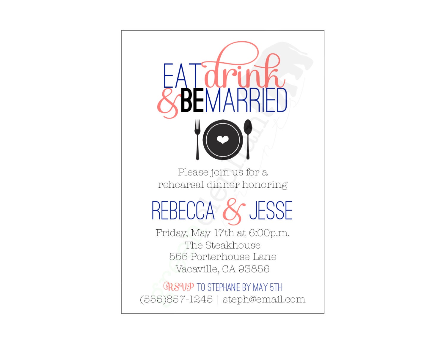 Rehearsal Dinner Invitation / Eat Drink & Be Married