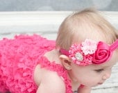 Hot pink Baby Headband, Baby hair bow, flower headband, newborn headband, Satin Rosette headband, Baby girl Headbands, toddler headband