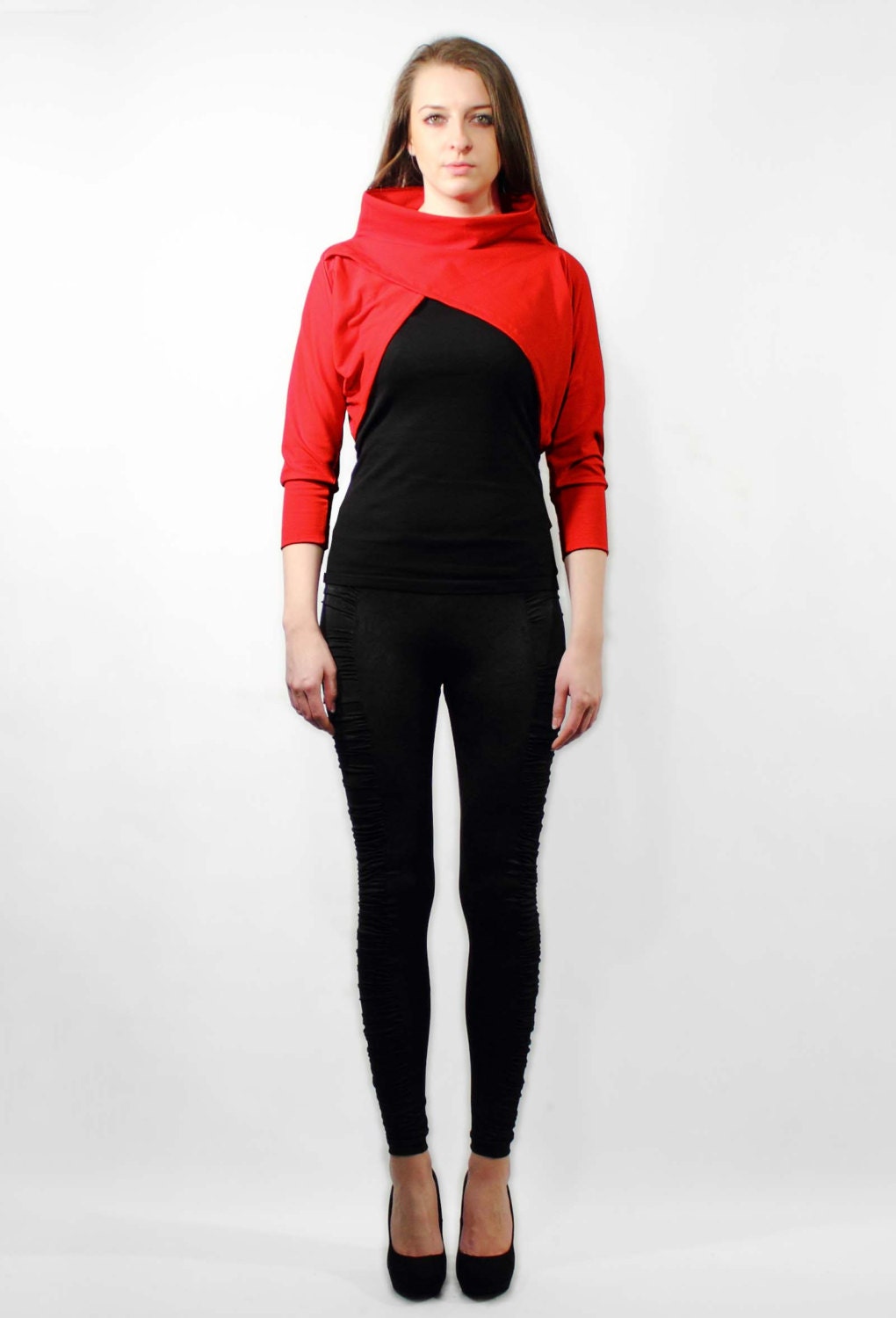Red summer shrug, 3/4 sleeves sweater,  Party shrug
