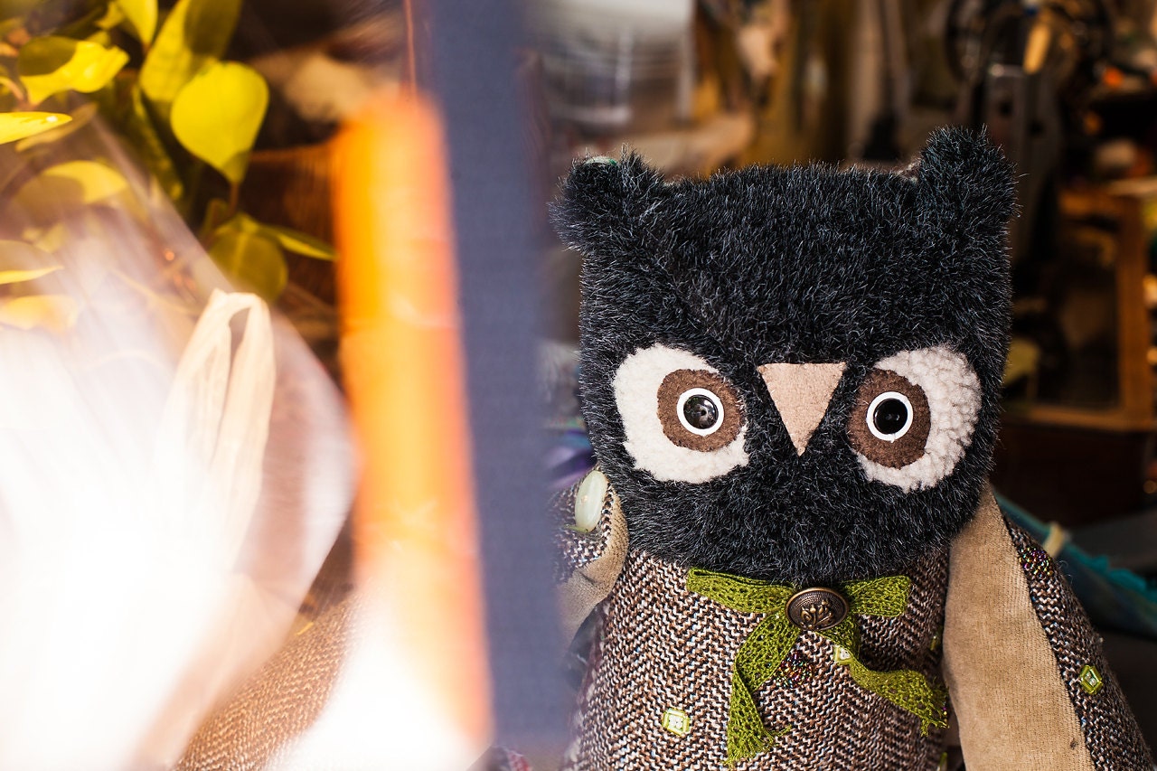 Mr. Finch the Owl , soft art  creature,  toy by  Wassupbrothers
