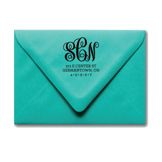Return Address Stamp - Personalized 2" x 2" Monogram  - Wood Handle - Wedding - Housewarming Gift