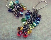 LGBT Aspie Autism Chakra Cluster Earrings - Red Orange Yellow Emerald Green Blue Indigo Violet Gay Pride - Dangle Your Rainbow