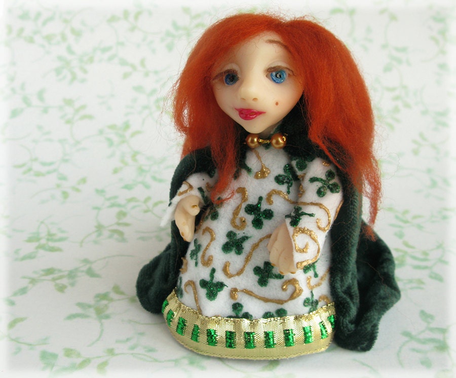 Irish Girl Art Doll One of a Kind 'Blathnat' Celtic Gaelic Red Haired Fairytale Folklore Fantasy St Patricks Figurine Polymer Clay Sculpture