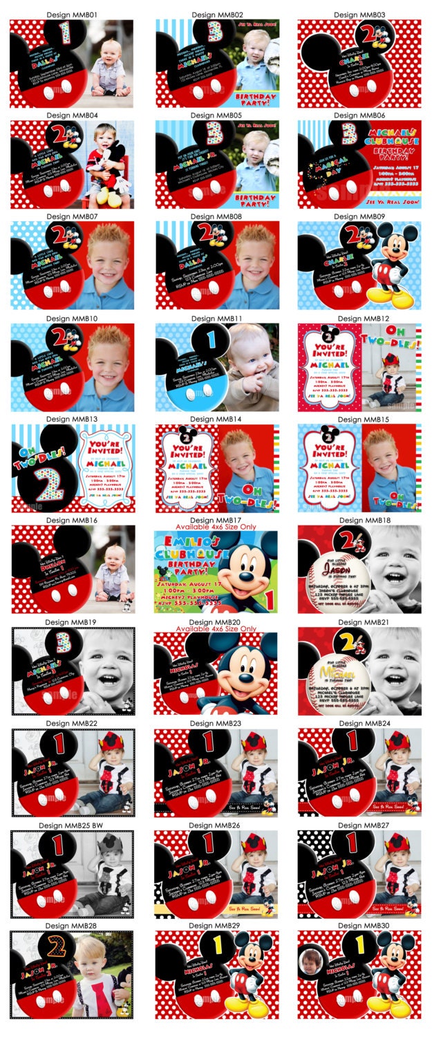 HUGE SELECTION Mickey Mouse Invitation - Red Yellow Black Mickey Mouse Birthday Party Invitations - Mickey Clubhouse Invitation