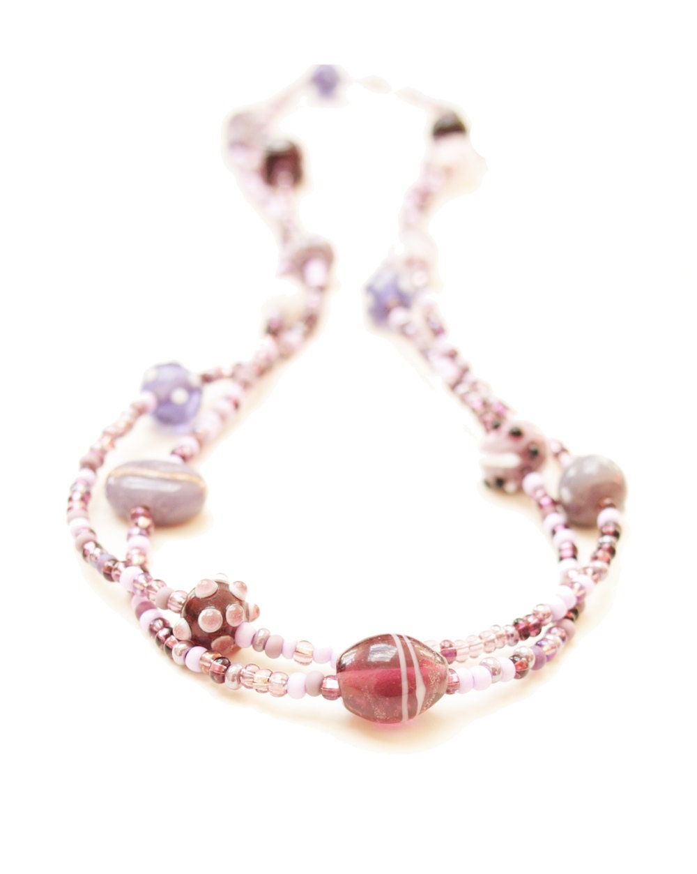 Murano Glass Necklace, Plum Rope Necklace, with Silver Plated Lobster Clasp. Purple, lavender, lilac, violet long necklace.