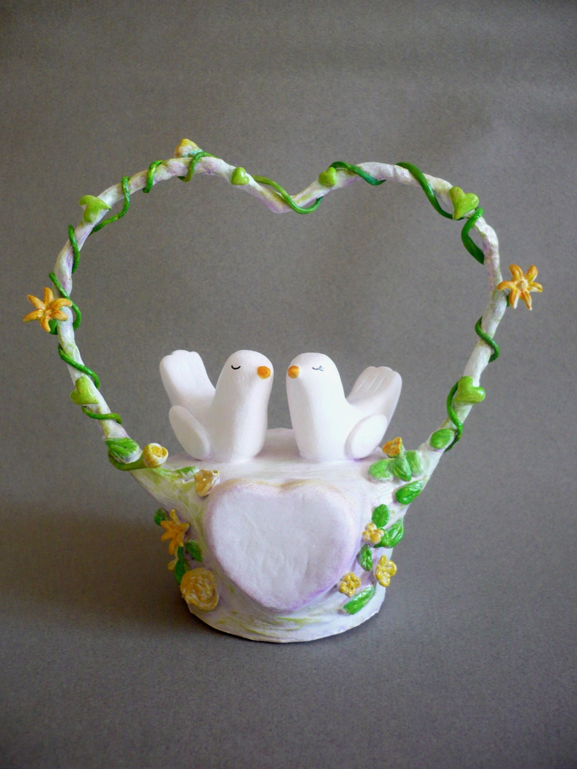 Ready to Ship - OOAK - Wedding Cake Topper - Bride and Groom Love Birds with Heart Arch
