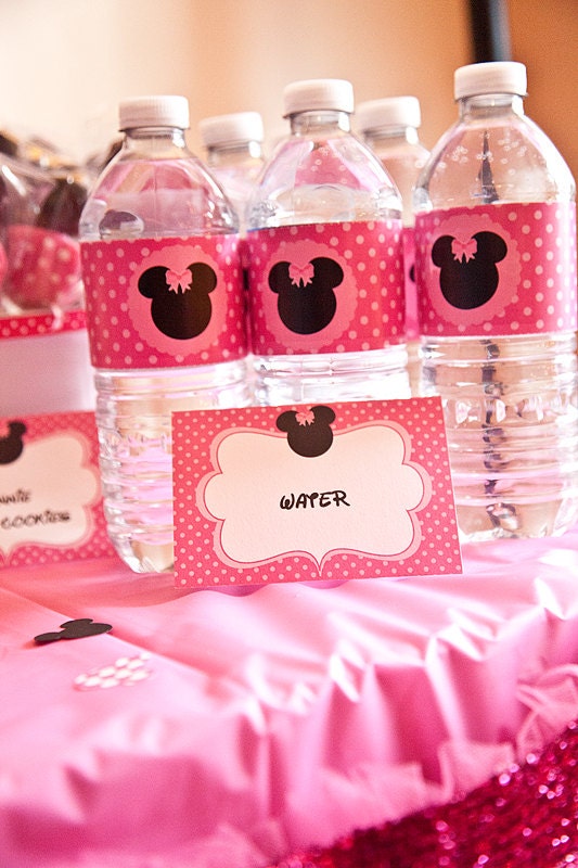 Set of 20 Water Bottle wrappers labels Minnie Mouse inspired party Il_570xn