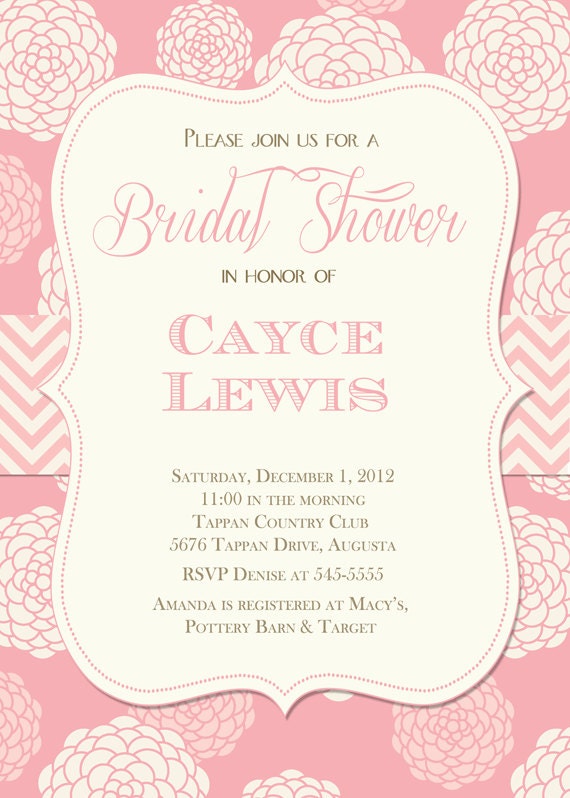 Pink and Cream Chevron Floral Bridal Shower Invitation - Printable Il_570xn
