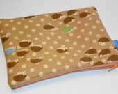 Kawaii Hedgehogs  XL Padded Zippy Pouch --- Biege Cosmetic Bag / Clutch